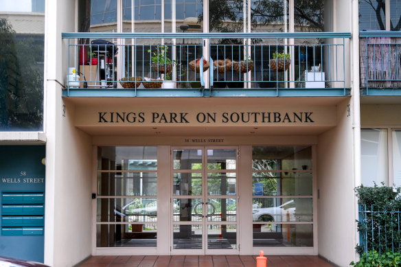 The Kings Park complex in Southbank where some residents have tested positive.