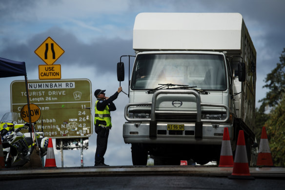 Drivers stopped by police at a Queensland-NSW border checkpoint in the Gold Coast hinterland. 