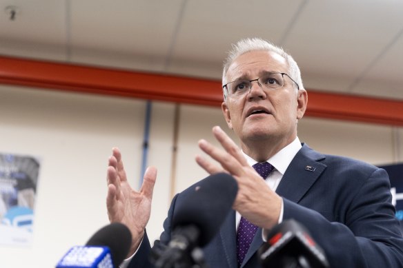 Prime Minister Scott Morrison during a recent tour of a NSW factory. 