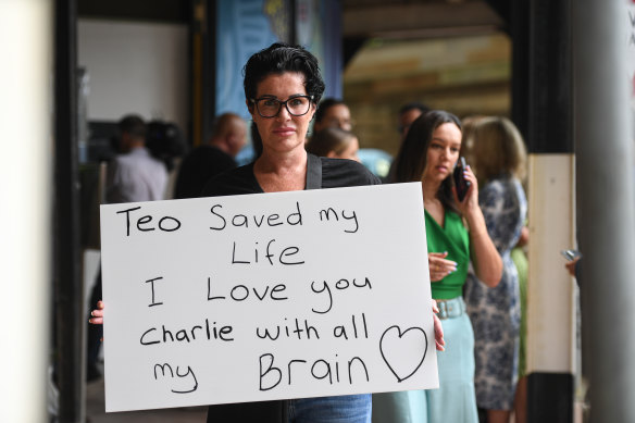 A Teo supporter outside court this week.
