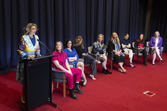 Katherine Deves (left) speaks during the Why Can’t Women Talk About Sex event.