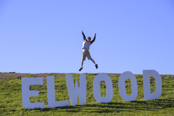 Nine-year-old Charlie McCrae has built an Elwood sign inspired by Hollywood's famous landmark. 