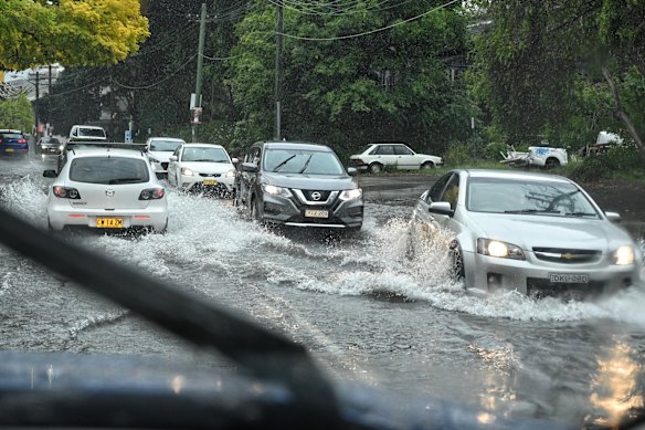 Flash flooding in the inner-Sydney suburb of Zetland on Friday.