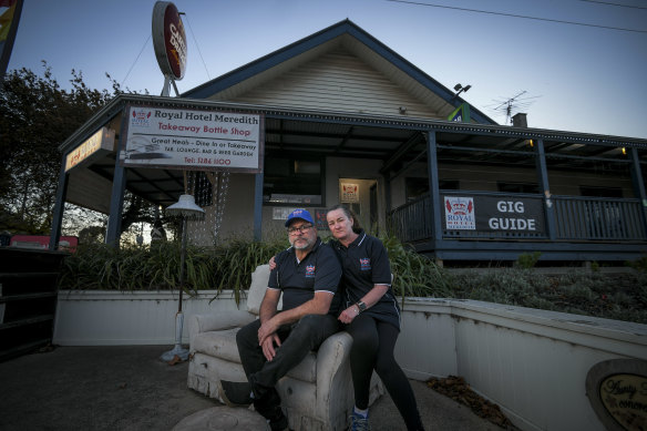 Claire and Damian Kelly, owners of Meredith's Royal Hotel, say the town has unduly suffered under coronavirus restrictions.