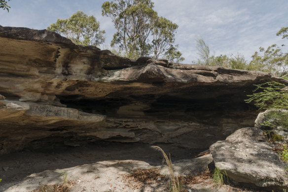 The rock shelter is part of the Cromer Heights site which contains many Aboriginal rock carvings.