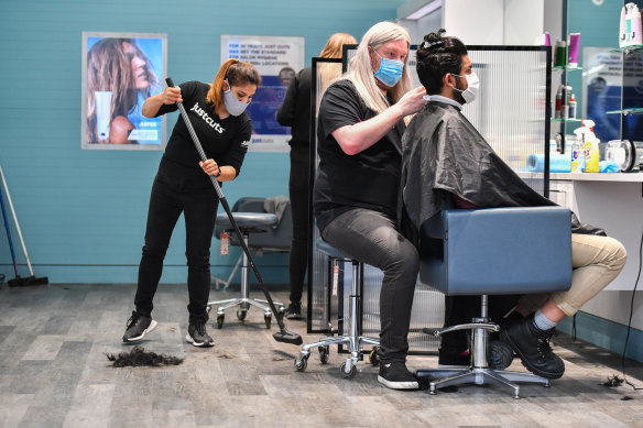 Shagun Oberoi (left) at Just Cuts in  Werribee. 