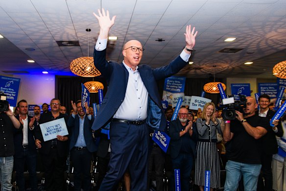 Opposition Leader Peter Dutton at the Victorian Liberal Party rally in Melton in the seat of Hawke on Sunday.