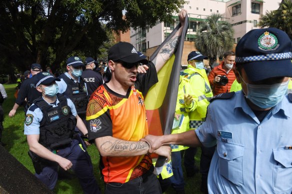 Protesters are told to move on by NSW Police. 