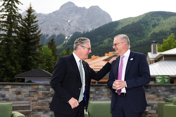 British Prime Minister Keir Starmer meets with Prime Minister Anthony Albanese during the G7.