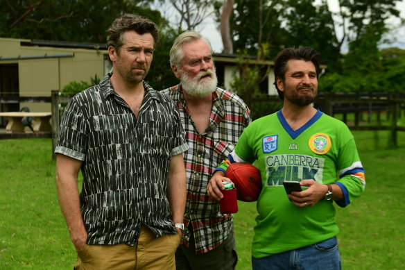 The Crapp family from Colin From Accounts: Gordon (Patrick Brammall), Brian (John Howard) and Alistair (Justin Rosniak).