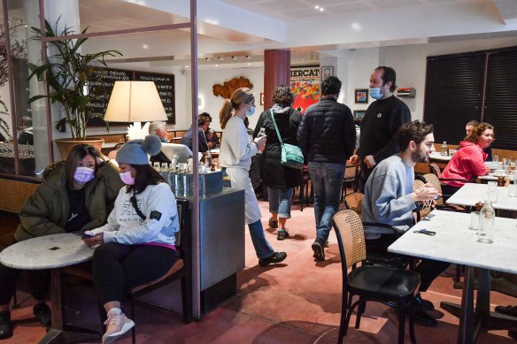 Melburnians return to seated service at a cafe in South Yarra.