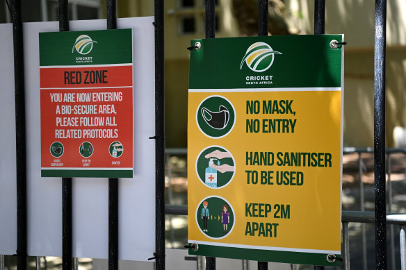 Signs at Newlands in Cape Town, where the first ODI between South Africa and England has been abandoned.