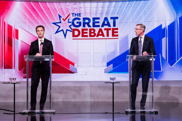 The leaders debate one another.