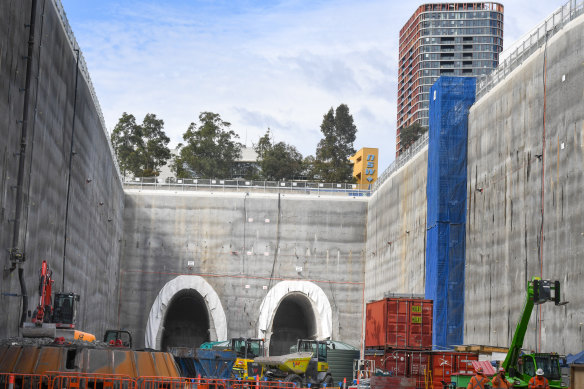 The 27-metre-deep hole dug for the Olympic Park station is one of the largest along the Metro West line.