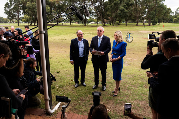 Scott Morrison attracts attention in Perth on Friday.