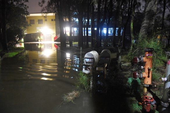 Overnight flooding around Narrabeen lakes.