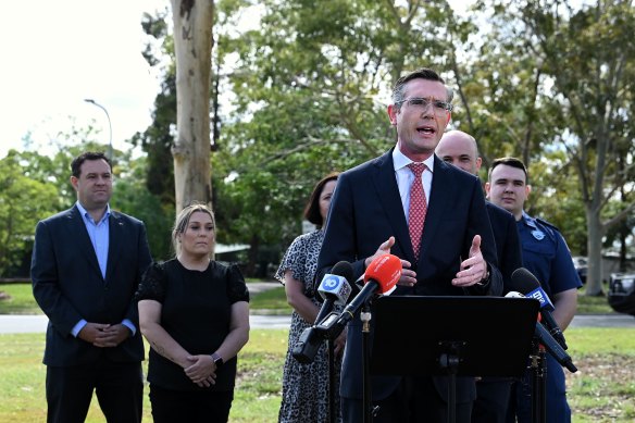 NSW Premier Dominic Perrottet at Robinson Park in Jamisontown on Monday.