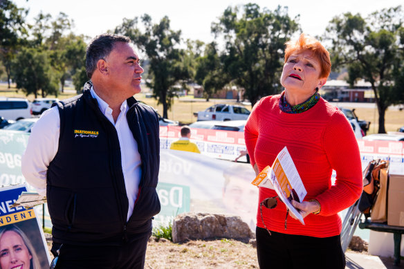 Mr Barilaro and One Nation leader federal leader Pauline Hanson on Saturday’s campaign trail.