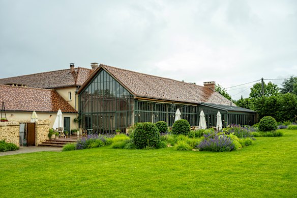 Le Doyenne’s dining room: converted barn in the grounds of a chateau.