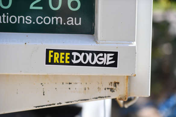 One of the “Free Dougie” bumper stickers around the northern beaches.