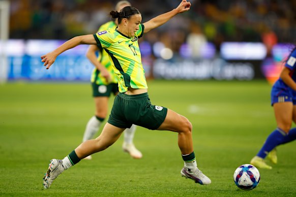 Amy Sayer during her cameo in Australia’s 1-0 win over the Philippines in Perth.