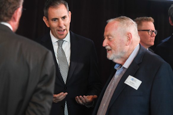 Ross Gittins with federal Treasurer Jim Chalmers in November 2024.