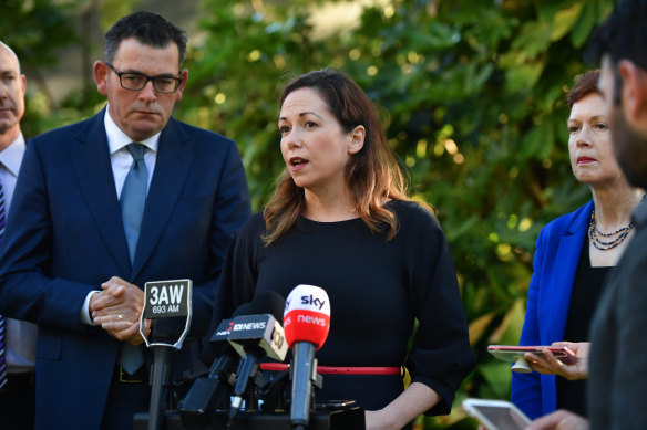 Attorney-General Jaclyn Symes, with Premier Daniel Andrews, said the government would pare back the controversial reverse-onus bail test so it applies only to serious offenders.