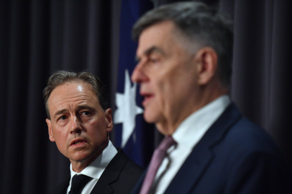 Federal Health Minister Greg Hunt and Chief Medical Officer Brendan Murphy address the media on January 31. The following day would prove pivotal.