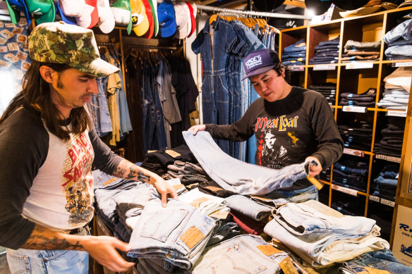 Store manager Akira Alvarez left, and director Leroi Waddington, right, of Route 66, a vintage store in Newtown, Sydney.