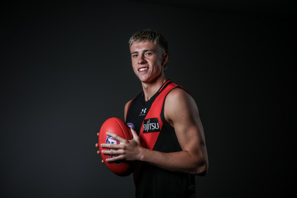 Nate Caddy in his Essendon jumper.