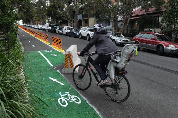 A temporary cycleway was installed in Erskineville last year.