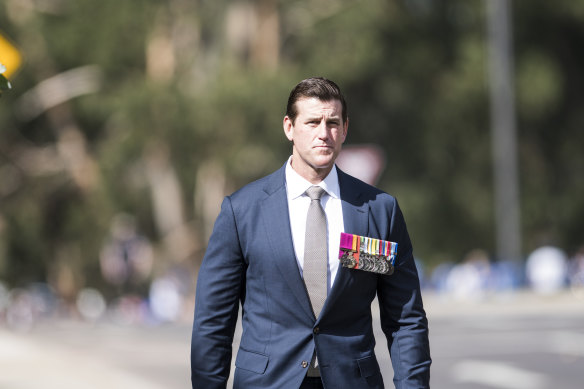 Ben Roberts-Smith leading Canberra's Anzac Day march last year.