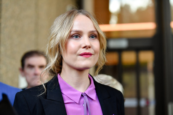 Actor Eryn Jean Norvill leaves the Supreme Court  in April.