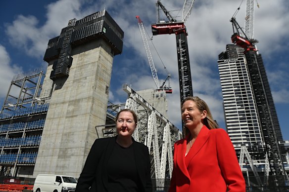 Powerhouse Museum chief executive Lisa Havilah (left) and ING chief executive Melanie Evans in Parramatta in February 2024.