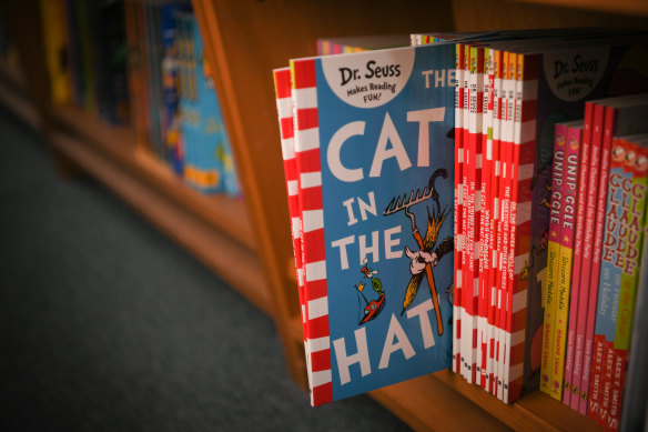 Dr Seuss books on the shelves at the Younger Sun bookshop in Yarraville, Melbourne.