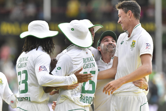 South Africa celebrate victory over India in the first Test last week.