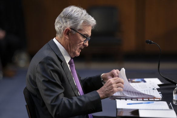 It’s a delicate shuffle: Federal Reserve chairman Jerome Powell during the Senate Banking Committee in Washington.