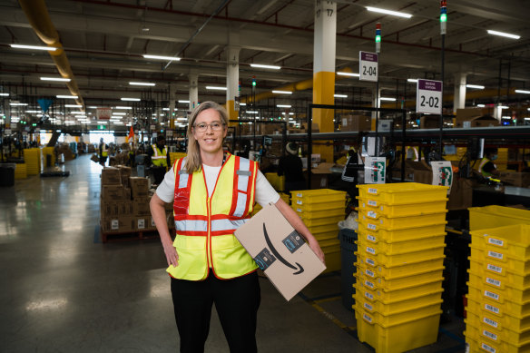 Amazon Australia country manager Janet Menzies at the new robotics fulfilment centre in Sydney.