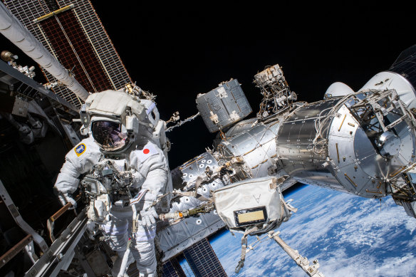 Japanese astronaut Koichi Wakata  spacewalk outside the ISS in February.