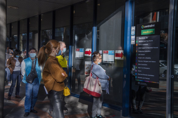 Queue outside Burwood Centrelink  in May.