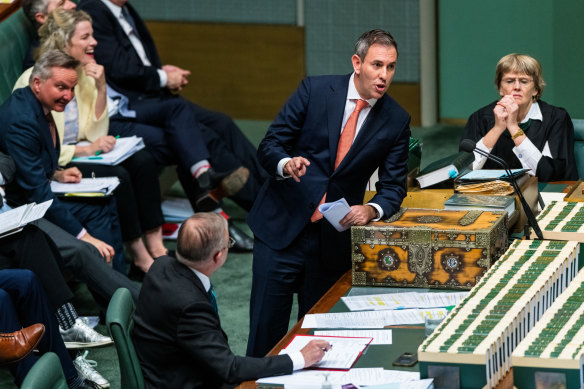 Treasurer Jim Chalmers in full flight during question time.