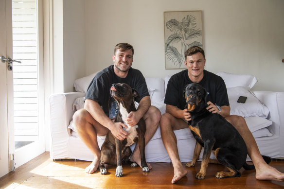 Two men and two dogs ... Jai Arrow Liam Knight and Thor and Coda