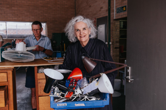 Liz Williamson gets old lights repaired at the Bower Reuse and Repair Centre. 