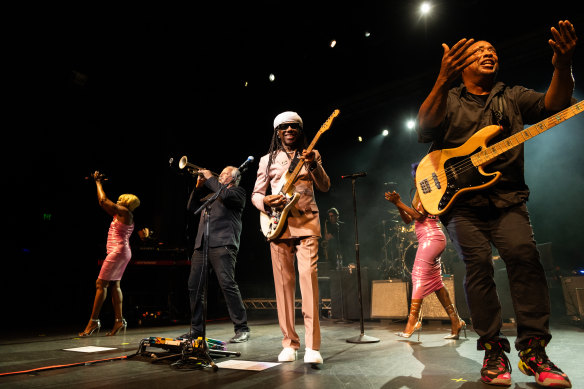 Nile Rodgers and his band keep the energy going for the full 90 minutes.