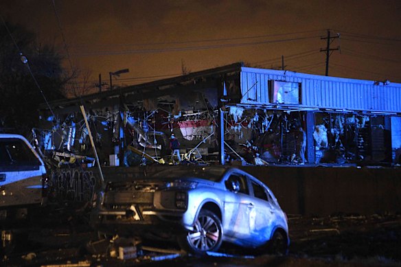 One of many buildings that was damaged in east Nashville when a tornado hit early on Tuesday morning.