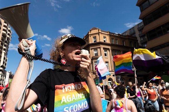 A protest on Sydney’s Oxford St against changes to the religious freedom discrimination bill in 2020.