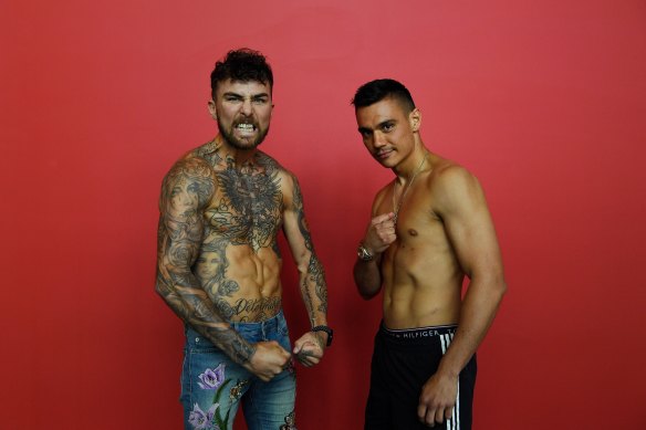 Jack Brubaker (left) and Tim Tszyu (right) face off after a press conference leading up to their Main Event fight on Friday night.