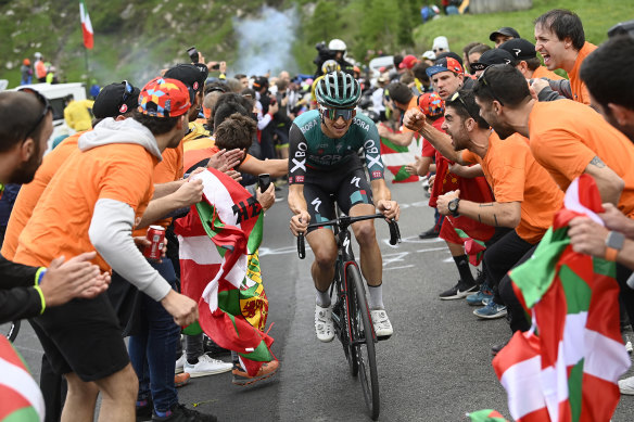 Jai Hindley powers to Passo Fedaia at the Giro d’Italia last year.