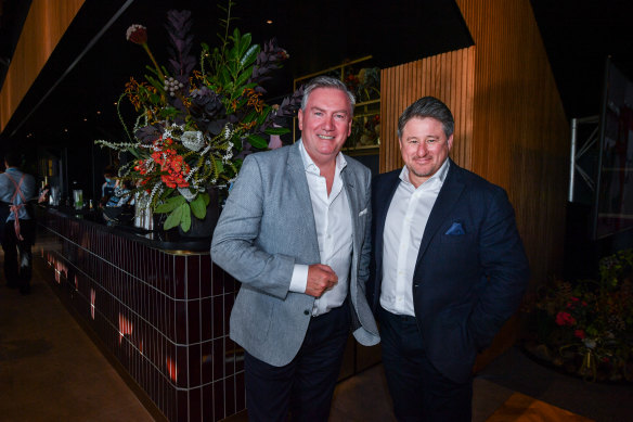 Nine chief executive  Mike Sneesby  (right) with Eddie McGuire 