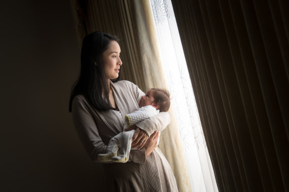 Alice Pung with her baby Celeste. 